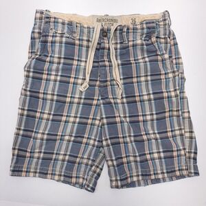 Abercrombie & Fitch Shorts Mens‎ 36 Blue Plaid Drawstring Button Fly Y2K